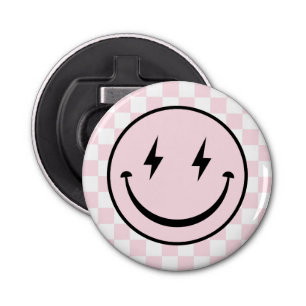 Happy Face Groovy roze meisje verjaardag Button Flesopener