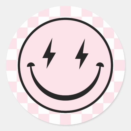 Happy Face Groovy roze meisje verjaardag Ronde Sticker (Voorkant)