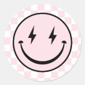 Happy Face Groovy roze meisje verjaardag Ronde Sticker (Voorkant)