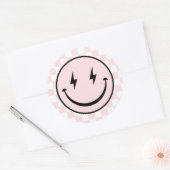 Happy Face Groovy roze meisje verjaardag Ronde Sticker (Envelop)
