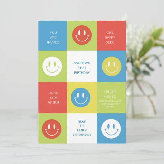 HAPPY FACE · HAPPY DUDE UITNODIGING (Staand voorkant)