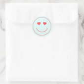 Happy Face Heart Eyes | Blauw Ronde Sticker (Tas)