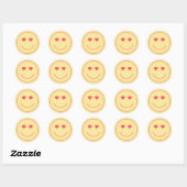 Happy Face Heart Eyes | Geel Ronde Sticker (Vel)