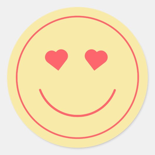Happy Face Heart Eyes | Geel Ronde Sticker (Voorkant)