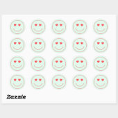 Happy Face Heart Eyes | Munt Green Ronde Sticker (Vel)