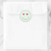 Happy Face Heart Eyes | Munt Green Ronde Sticker (Tas)