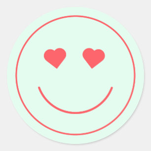 Happy Face Heart Eyes   Munt Green Ronde Sticker