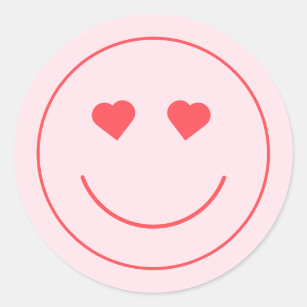 Happy Face Heart Eyes   Roze Ronde Sticker