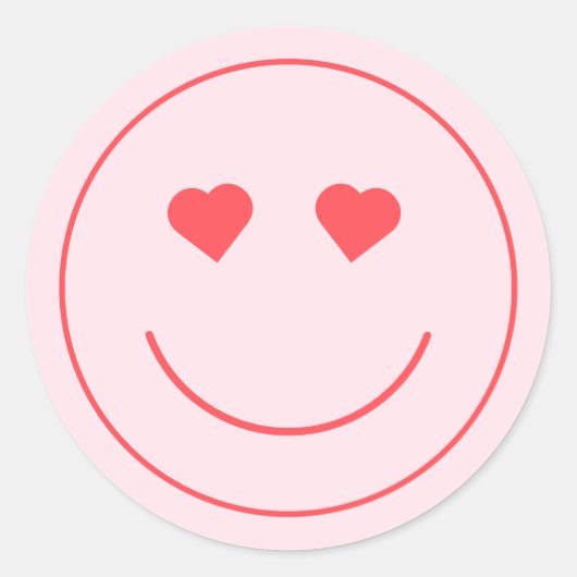 Happy Face Heart Eyes | Roze Ronde Sticker (Voorkant)