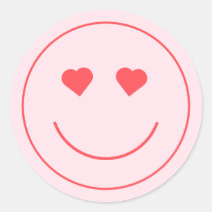 Happy Face Heart Eyes   Roze Ronde Sticker