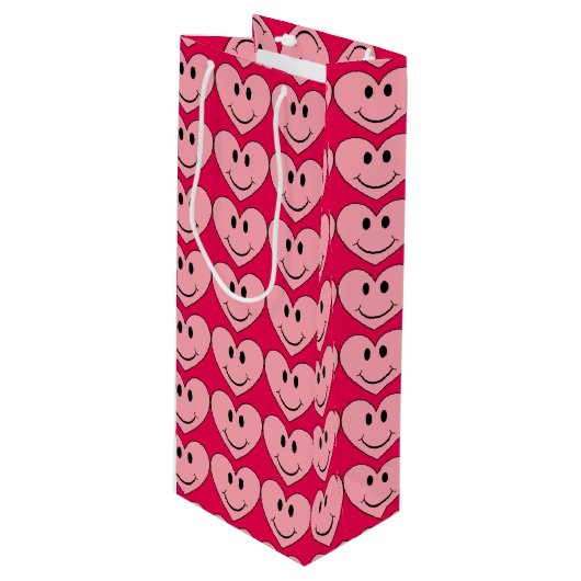 Happy Face Heart Wijn Cadeautas (Voorkant Gekanteld)