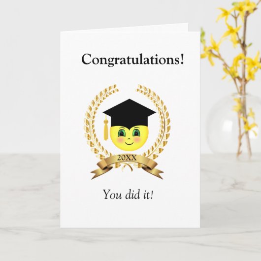 Happy Face & Laurel Afstuderen Card Kaart (Gele Bloem)