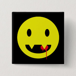Happy Face met Fangs en bloedoverhemden Vierkante Button 5,1 Cm