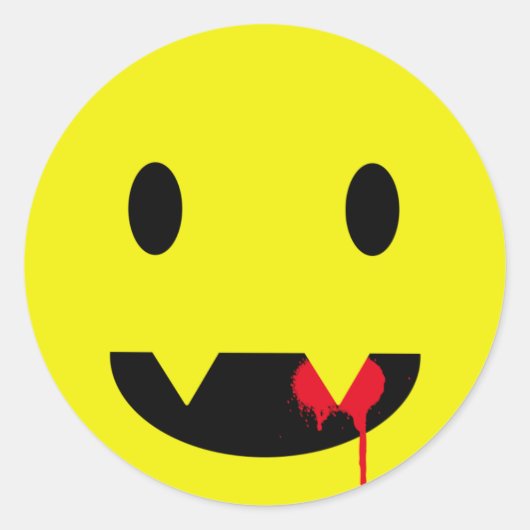 Happy Face met Fangs en Blood Tshirts Ronde Sticker (Voorkant)