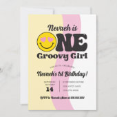 Happy Face One Groovy Girl 1e verjaardag Uitnodigi Kaart (Voorkant)