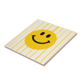 Happy Face op zonnige gele strepen Tegeltje (Zijkant)