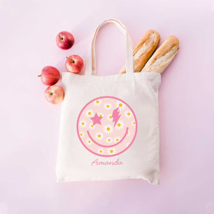 Happy Face Pastel Roze Daisy Canvas tas voor haar