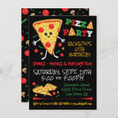 Happy Face Pizza Birthday Party Invitation Kaart (Voorkant / Achterkant)