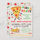 Happy Face Pizza Birthday Party Invitation Kaart (Voorkant / Achterkant)