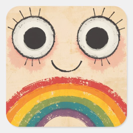 HAPPY FACE RAINBOW VIERKANTE STICKER (Voorkant)