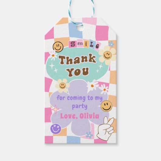 Happy Face Smile Geruite Verjaardagscadeau Labels Cadeaulabel (Voorkant)