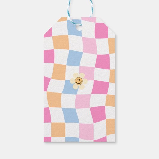 Happy Face Smile Geruite Verjaardagscadeau Labels Cadeaulabel (Achterkant)