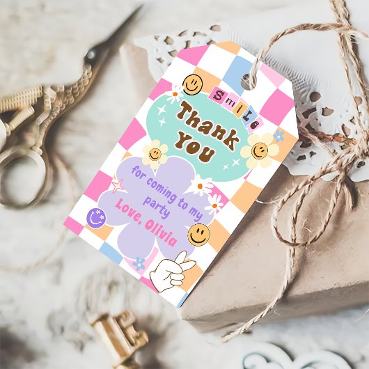 Happy Face Smile Geruite Verjaardagscadeau Labels Cadeaulabel