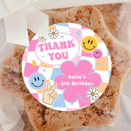 Happy Face Smile Groovy Checkered Birthday Sticker