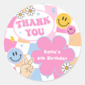 Happy Face Smile Groovy Checkered Birthday Sticker (Voorkant)