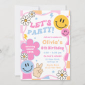 Happy Face Smile Groovy Checkered Verjaardagsfeest Kaart (Voorkant)