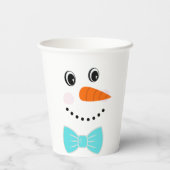 Happy Face Snowman Blauwgroen Blue Bowtie Papieren Bekers (Achterkant)