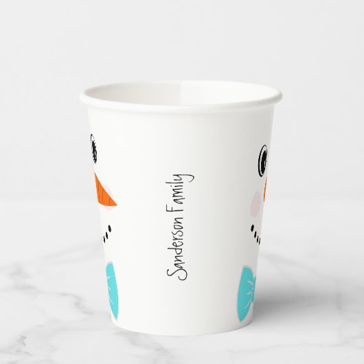 Happy Face Snowman Blauwgroen Blue Bowtie Papieren Bekers (Links)