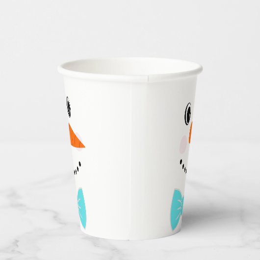 Happy Face Snowman Blauwgroen Blue Bowtie Papieren Bekers (Rechts)