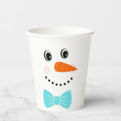 Happy Face Snowman Blauwgroen Blue Bowtie Papieren Bekers (Voorkant)