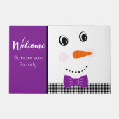 Happy Face Snowman met paarse Bowtie Deurmat (Voorkant)