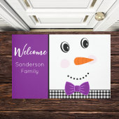 Happy Face Snowman met paarse Bowtie Deurmat