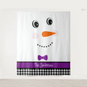 Happy Face Snowman met paarse Bowtie Tapestry Wandkleed (Voorkant)