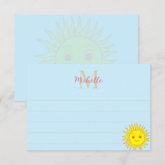 Happy Face Sunshine Lined Monogram Personalized Notitiekaartje (Voorkant / Achterkant)