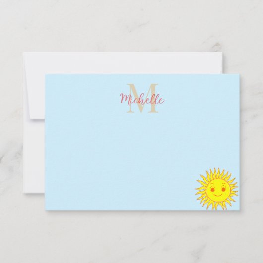 Happy Face Sunshine Monogram Personalized Notitiekaartje (Voorkant)