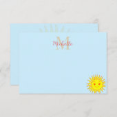 Happy Face Sunshine Monogram Personalized Notitiekaartje (Voorkant / Achterkant)