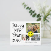 Happy Face Three Photos New Year Briefkaart (Staand voorkant)