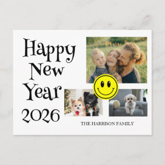 Happy Face Three Photos New Year Briefkaart