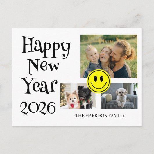 Happy Face Three Photos New Year Briefkaart (Voorkant)