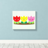 Happy Face Tulip Flowers Garden art Canvas Afdruk (Insitu (Houten vloer))