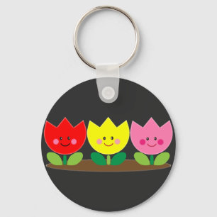 Happy Face Tulip Flowers Garden art Sleutelhanger