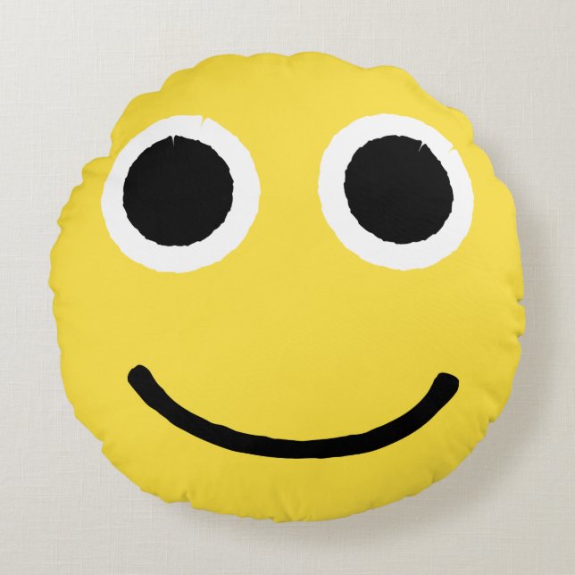 Happy Face Yellow glimlachend Emoticon Emoji Rond Kussen (Voorkant)