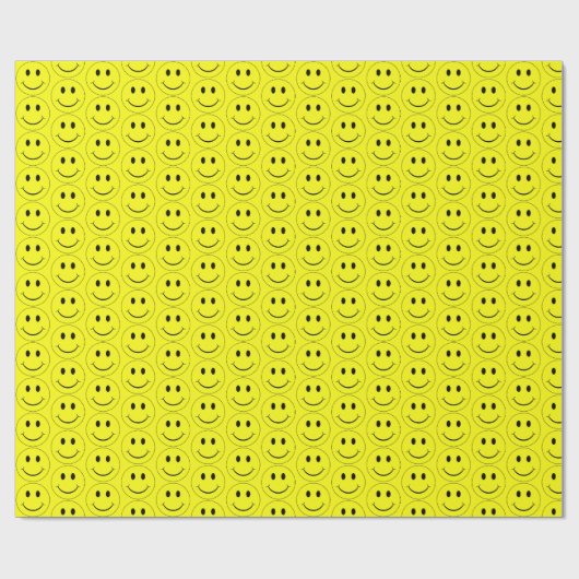 Happy Face Yellow Pattern Wrapping Paper Cadeaupapier (Vlak)