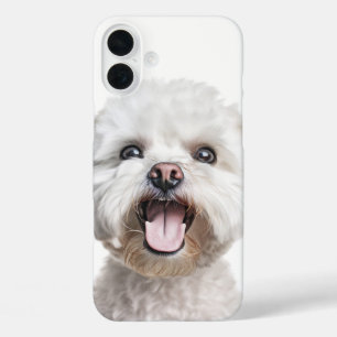 HAPPY FACED WITTE BICHON FRISE PUPPY HOND iPhone 16 PLUS HOESJE