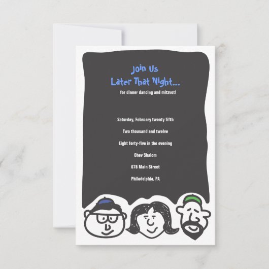 HAPPY FACES Bar Bat Mitzvah Invitation Party Card Kaart (Voorkant)