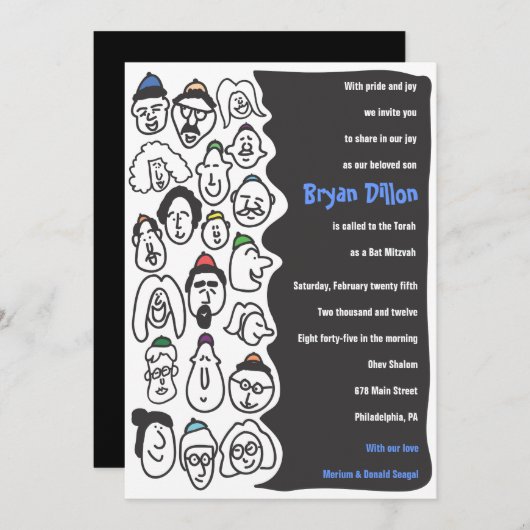 HAPPY FACES Bar Bat Mitzvah Uitnodiging (Voorkant / Achterkant)
